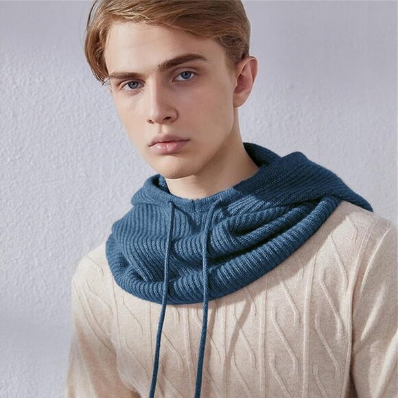 Unisex Peacock Blue Beanie Skull Cap with Drawstring Warm Winter Hats Outdoor - Picture 5 of 7